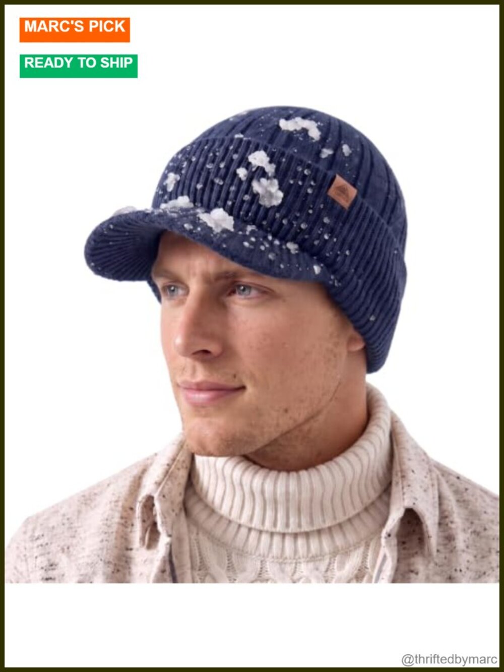80% Merino Wool Waterproof Visor Beanie Polartec Fleece Winter Hat